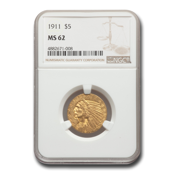 1911 $5 Indian Gold Half Eagle MS-62 NGC 1911 $5 Indian Gold Half Eagle MS-62 NGC